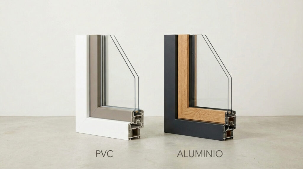 Comparativa entre una ventana PVC y una de aluminio con acabado bicolor